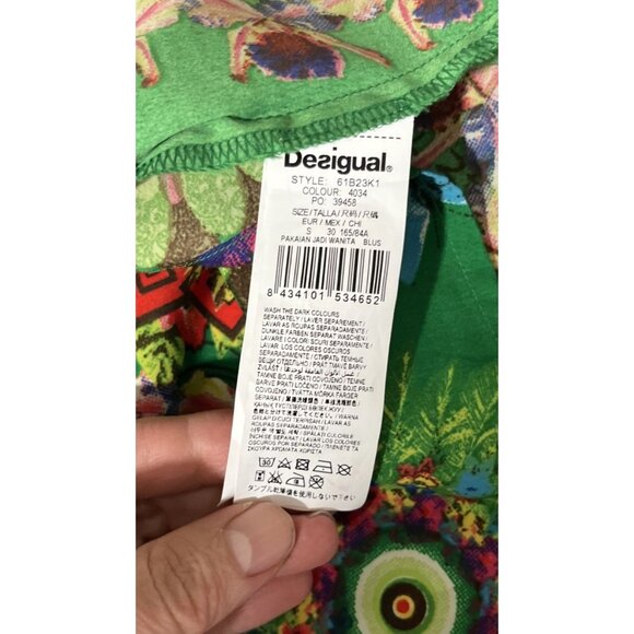 Desigual Green Floral Island Boho Blouse Women's Size S - Picture 8 of 11